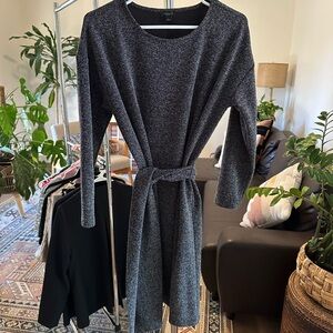 Ann Taylor Black and Charcoal Gray Midi Dress Size M